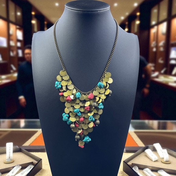 Source Unknown Jewelry - Boho Coin Statement Necklace Turquoise Coral Skull Beads Festival Jewelry Gothic